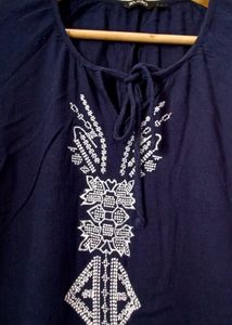Navy Embroidered Tunic Top