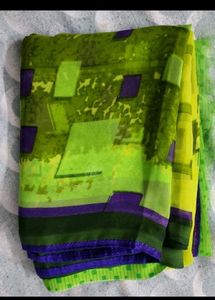 Green & Purple Printed Saree