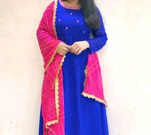 Blue Anarkali With Pink Dupatta ❤️