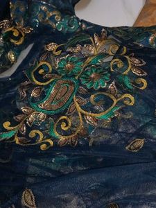 Royal Blue Silk &amp; Net Saree,Gold Pattern &amp;Sequnce