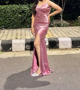 Pink Satin Slit Gown