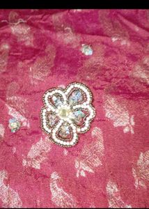 Banarasi Red Embroidered Dress Material