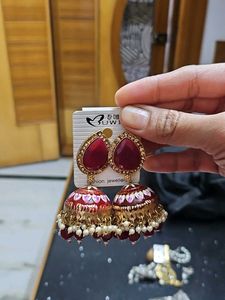 Red Jhumka Earrings
