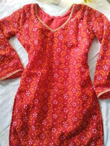 Red Bandhani Print Kurta