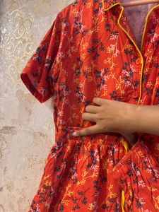 Red Floral Button shirt- Bust- 32/34