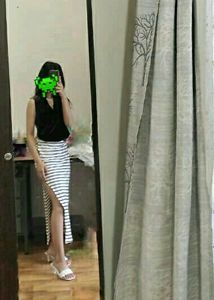 White Strip Slit Skirt
