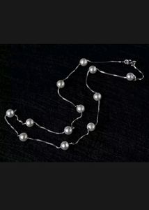 WHITE PEARL SILVER CHAIN NECKLACE