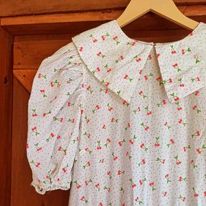 Beautiful white Dress With Cherry Print 🍒🍒