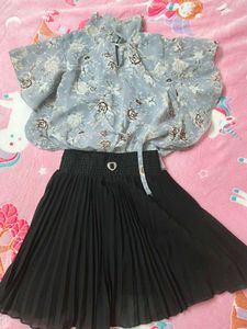 Floral Top & Pleated Skirt Set