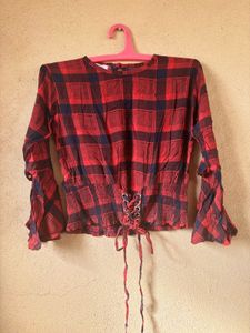 Red And Black Crop Top With Attractive Sleeves