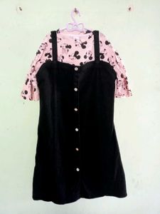 BLACK DENIM FROCK WITH MICKY MOUSE TISHIRT