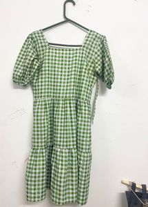 Green Gingham Tiered Dress