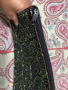 Black Sequence Zip Pouch Clutch