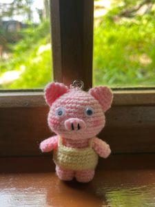Crochet Handmade Amigurumi Piggy Keychain