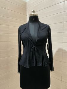 Imported Black Front Tie Mesh Top