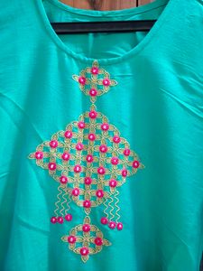 Teal Embroidered Kurti