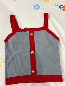Red & Grey Button Tank Top