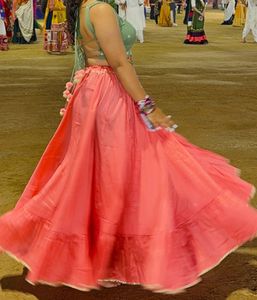 GREEN COLOR BLOUSE WITH PINK LEHENGA