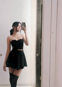 Black Bustier Top &amp; Skater Skirt Set