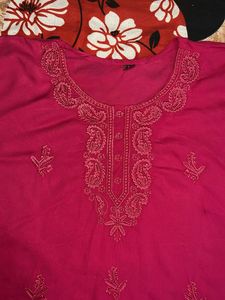 Short embroidery kurti  dar pink color