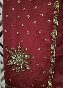 Maroon &amp; Gold Embellished Saree