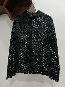 Black Lace Mock Neck Top