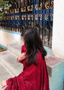 Elegant Maroon Sequin Saree