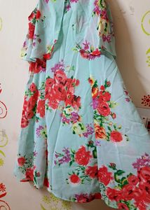 Sassafras Sea Green & Red Floral Print A Line Dres