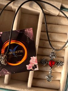 Rose Cross Heart Pendant Necklace