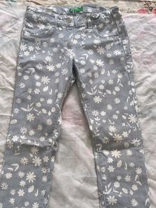 Blue Floral Print Denim
