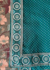 Aqua Mint Green Luckhnowi Silk Saree Designer Pattern