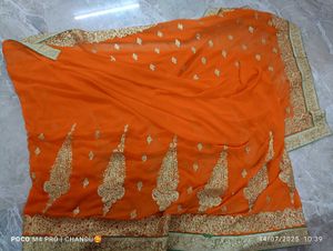 Orange Embroidered Saree