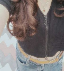 Black Zip-Up Ribbed Polo Top