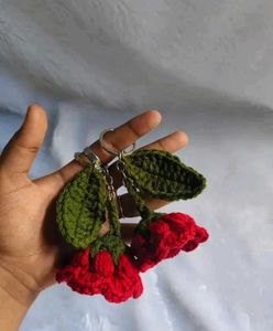 Crochet Red Flower Key Chain 🌹✨