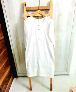 White Embroidery Work Kurti Size-34
