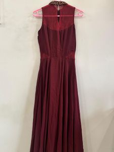Burgundy Embellished Evening Gown