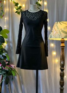 Lace Detail Black Dress with corset belt