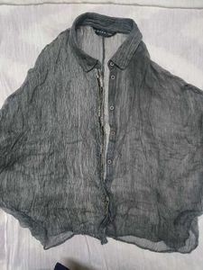 Gray Sheer Button Down Top