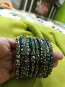 Emerald Green Beaded Bangles - Set of 6