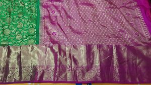 Green &amp; Pink Kanjivaram Broked Silk Saree