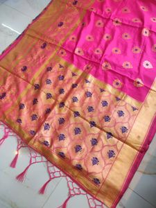 Stunning Rani Pink Saree With Stitched Blouse 💗