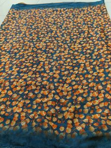 Blue &amp; Orange Floral Saree