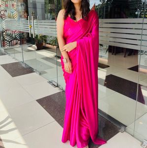 Hot Pink Satin Saree