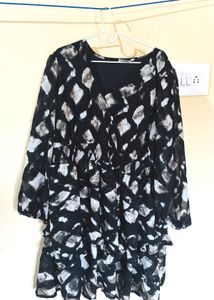 Printed V neck dress puff sleeves - 3XL