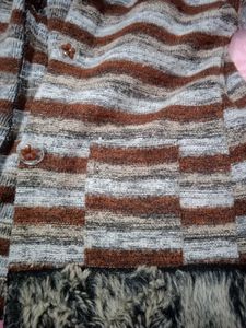 Striped Faux Fur Trim Sweater