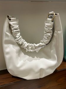 White Ruched Handbag with Pleated Handle Charm