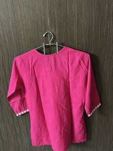 Pink Embroidered Short Kurti Top