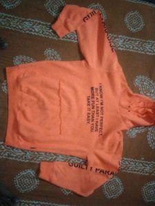knit Orange Slogen Printed Hoodie Sweater Size Bet