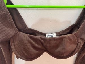 Brown Long Sleeve Crop Top by Princess poly