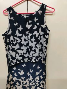 Blue Dress With Butterfly Print